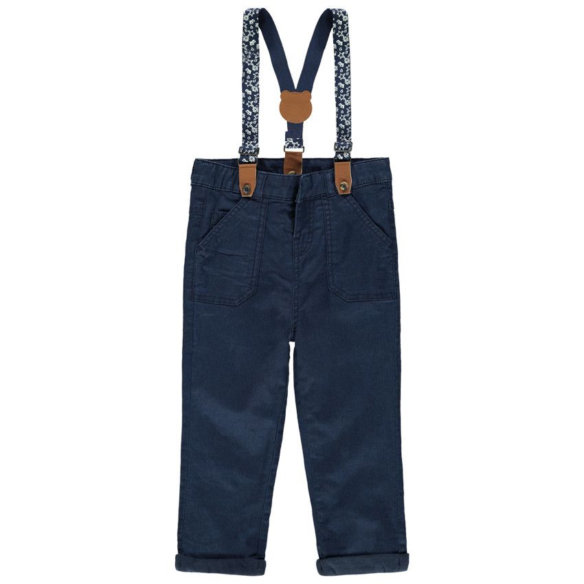 Pantalon en coton à bretelles amovibles - Bleu marine