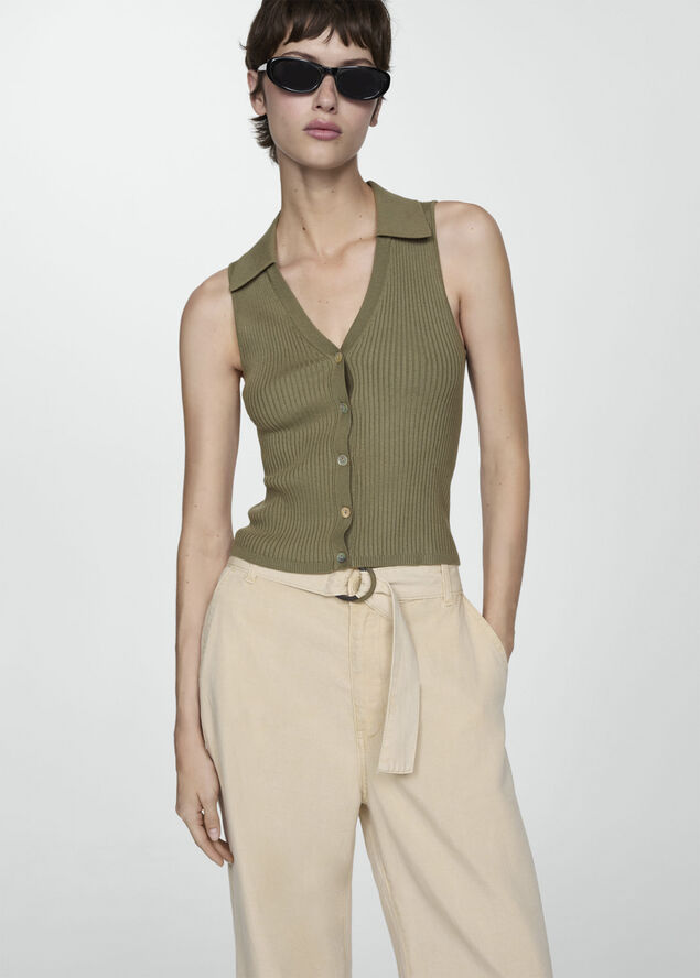 MANGO Buttoned knit top Beige - khaki
