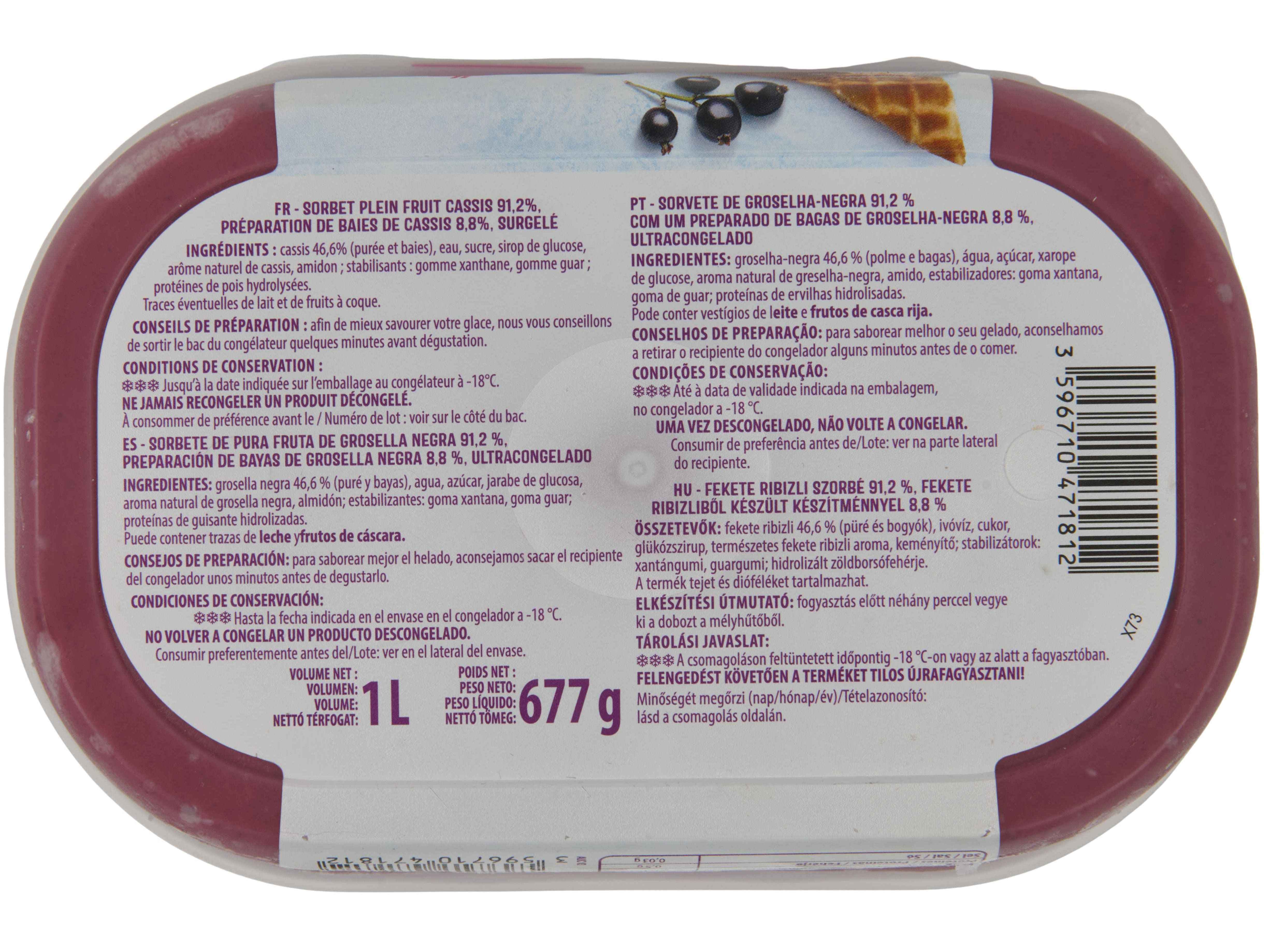SORBET AUCHAN GROSELHA-NEGRA COM PEDAÇOS 1L