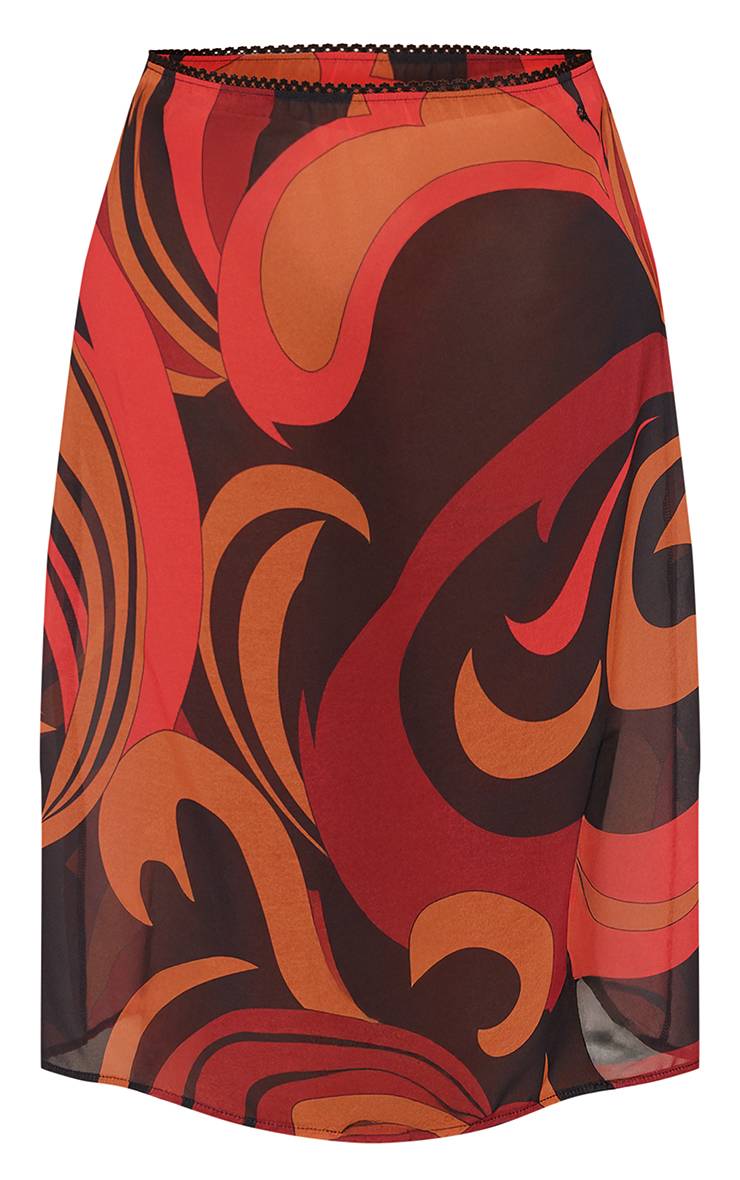 Rouge Jupe Midi En Mousseline À Imprimé Abstrait