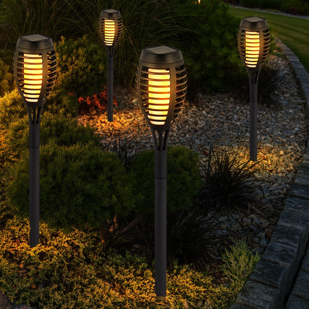 8er Set LED Solarleuchten, schwarz, Feuereffekt, H 50 cm