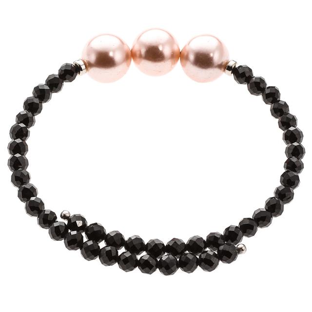 Wickel-Armband, 3 Muschelkernperlen, Black Spinell, ca. 20 ct.
