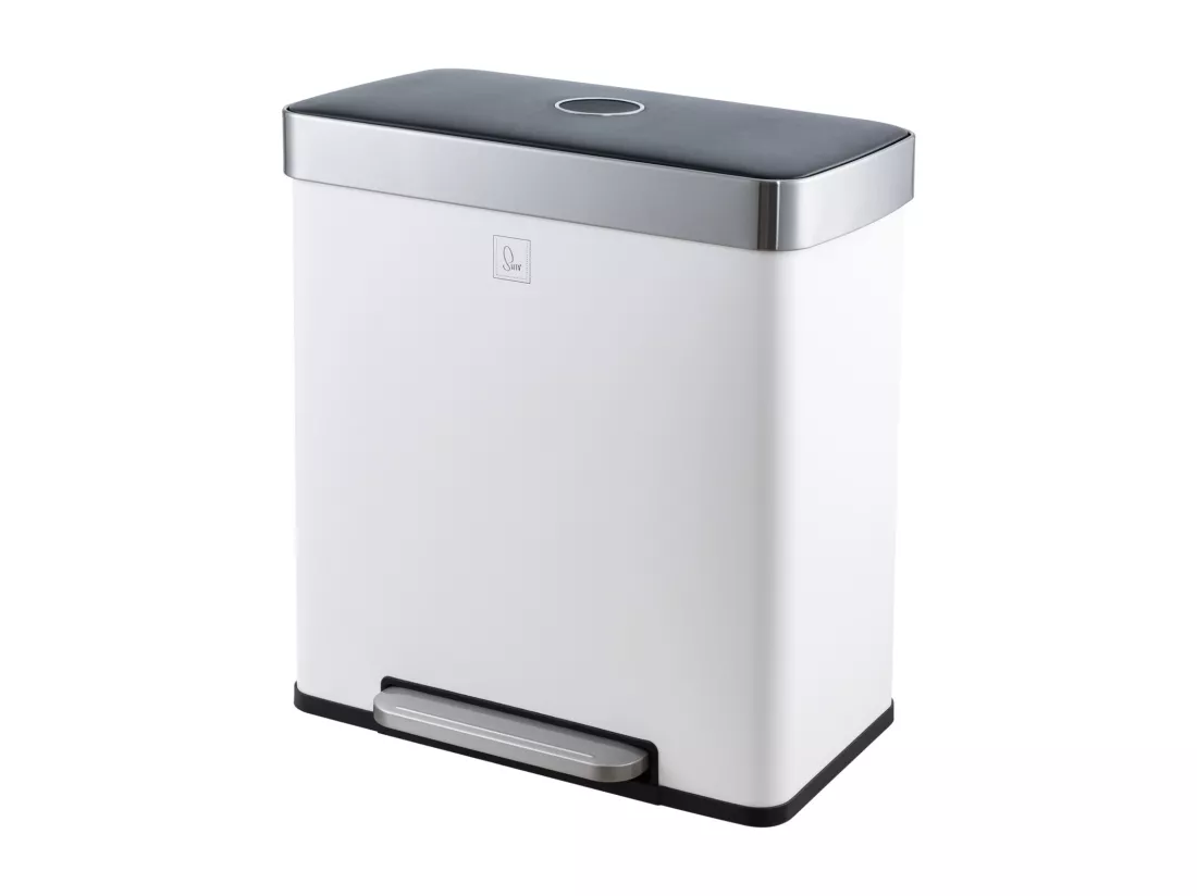SVITA LT2X30 Poubelle 60l Poubelle à pédale 2 compartiments avec couvercle blanc