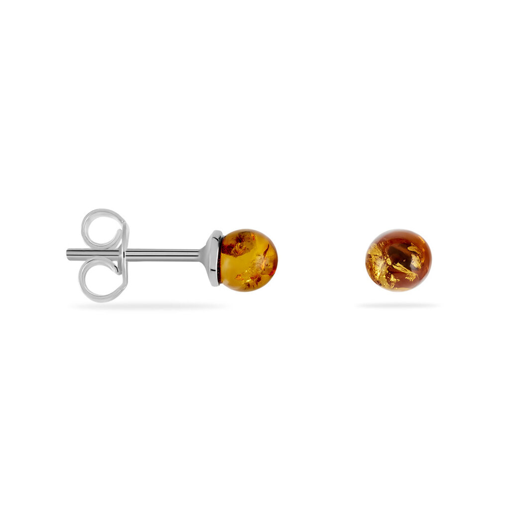 Boucles D'oreilles Puces Brunhild Argent Blanc Ambre
