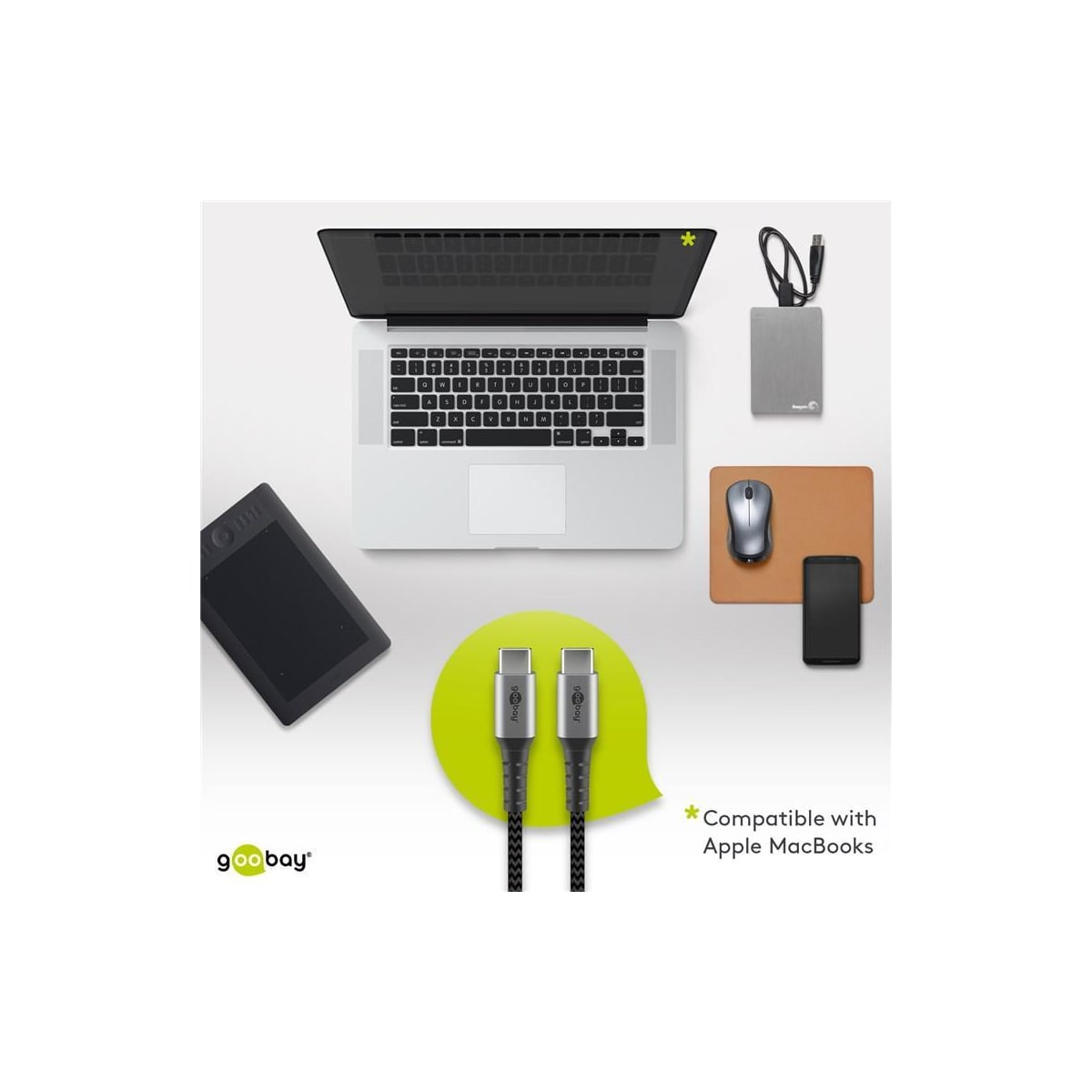 USB-C â„¢ til USB-C â„¢ Tekstilkabel med metallplugger (Space grå / sølv) 2 m