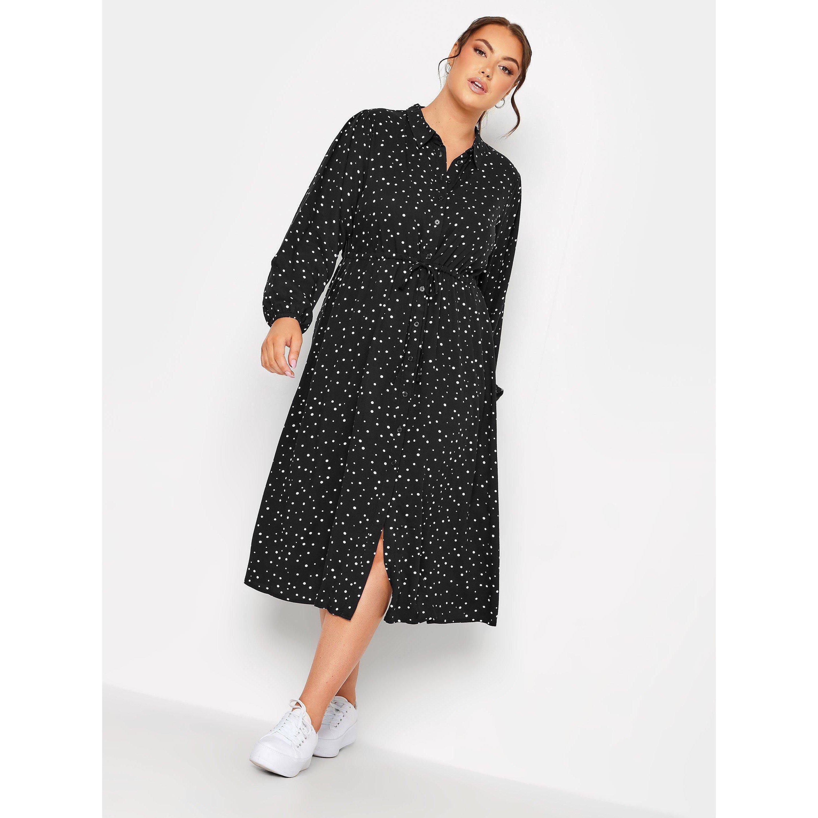 YOURS Curve Long Sleeve Spot Shirt Dress