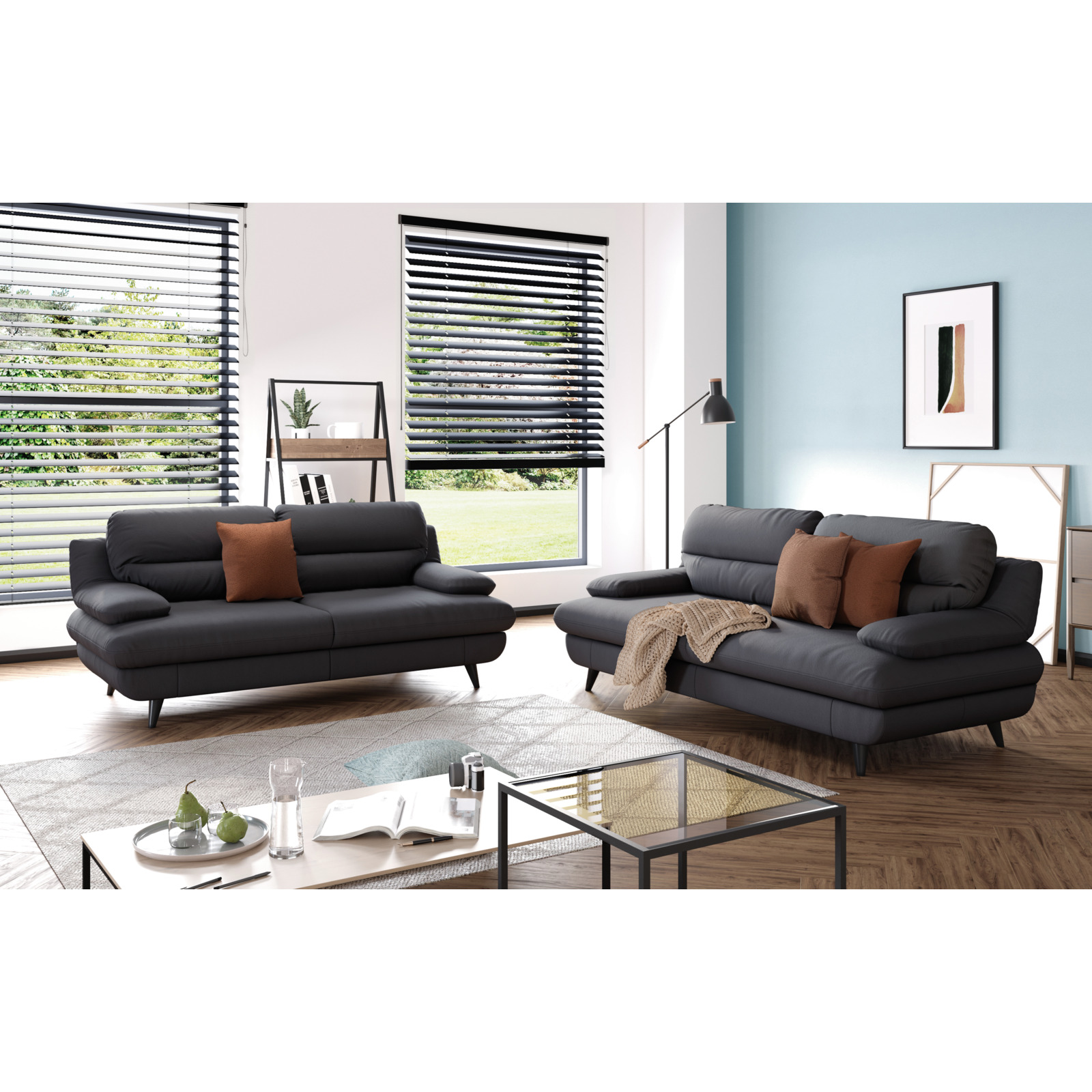 2.5er-Sofa Pike Leder schwarz