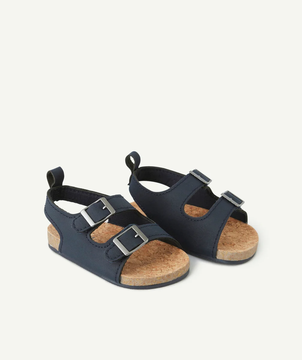 CHAUSSONS BÉBÉ STYLE SANDALES BLEU MARINE ET EFFET LIÈGE