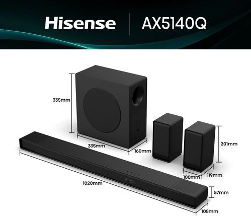 Hisense AX5140Q - Soundbar - 5.1.4 - 600 W - Draadloze Achterluidspreker - Dolby Atmos - DTS:X