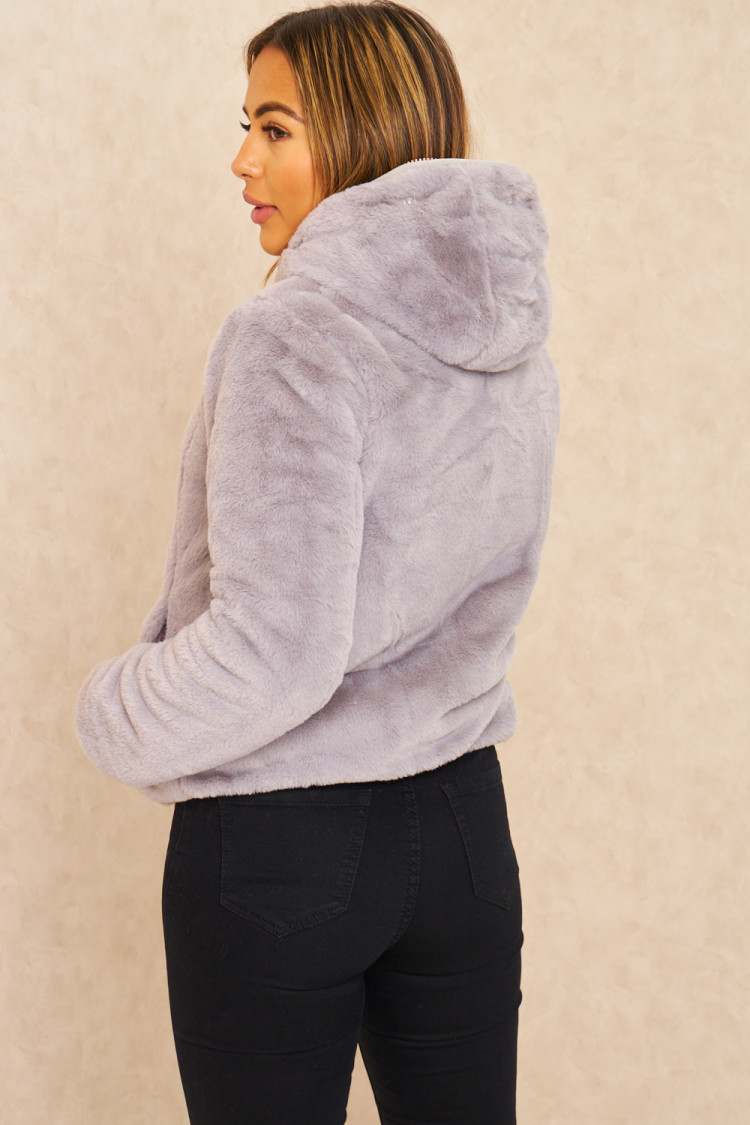 Doudoune courte REVERSIBLE rose/gris