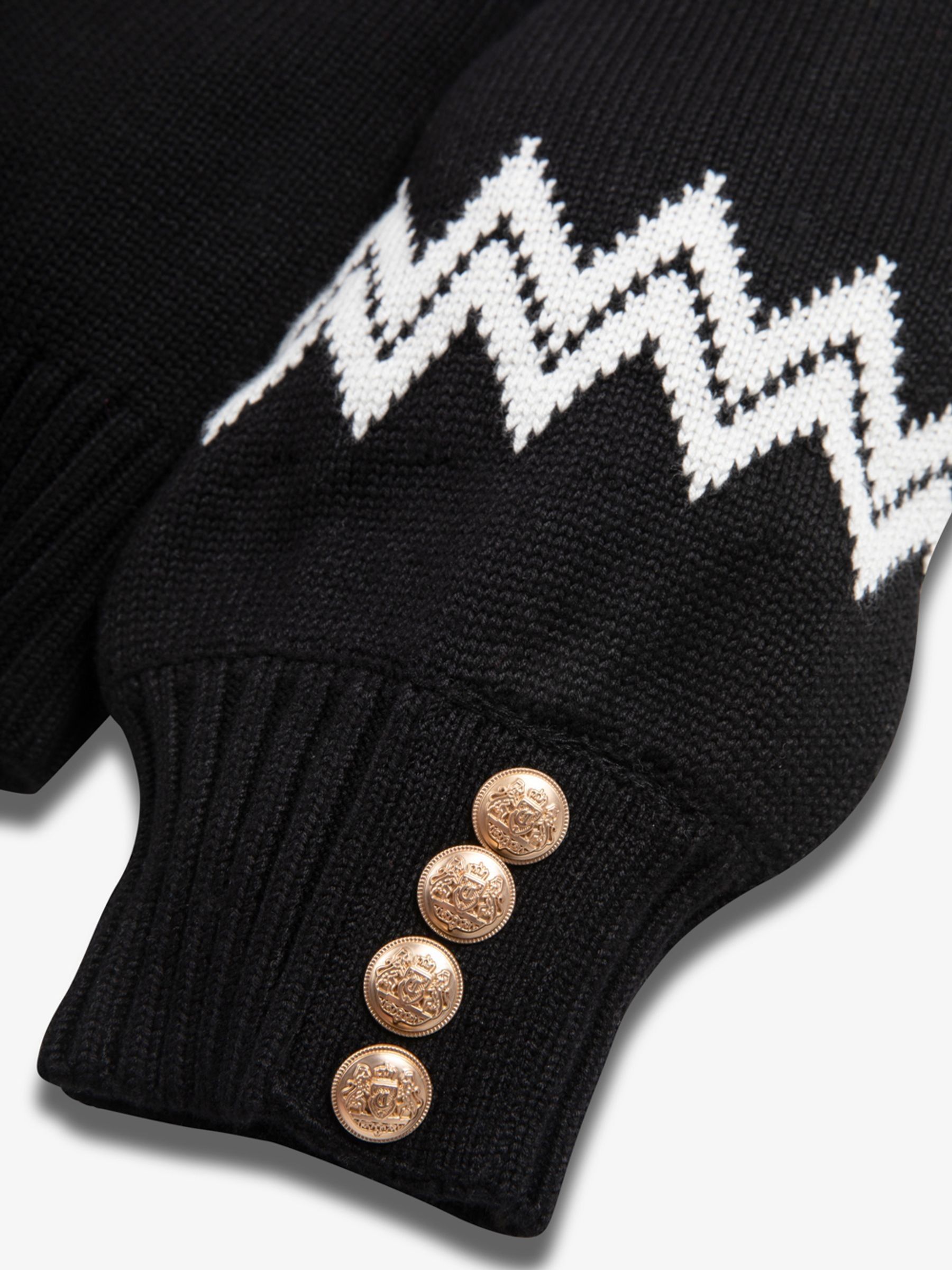 The Little Tailor luxe gebreide zwarte kersttrui voor kinderen met decoratieve knoopdetails