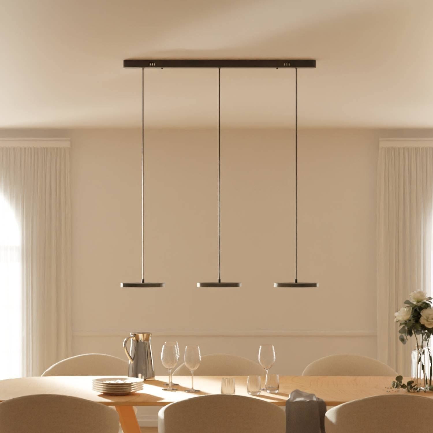 Dimmbare Pendelleuchte 'Evanos', LED Deckenleuchte, moderne Hängelampe Esstisch Wohnzimmer Smart Home Alexa Google Home Tuya Schwarz / 3-flammig (