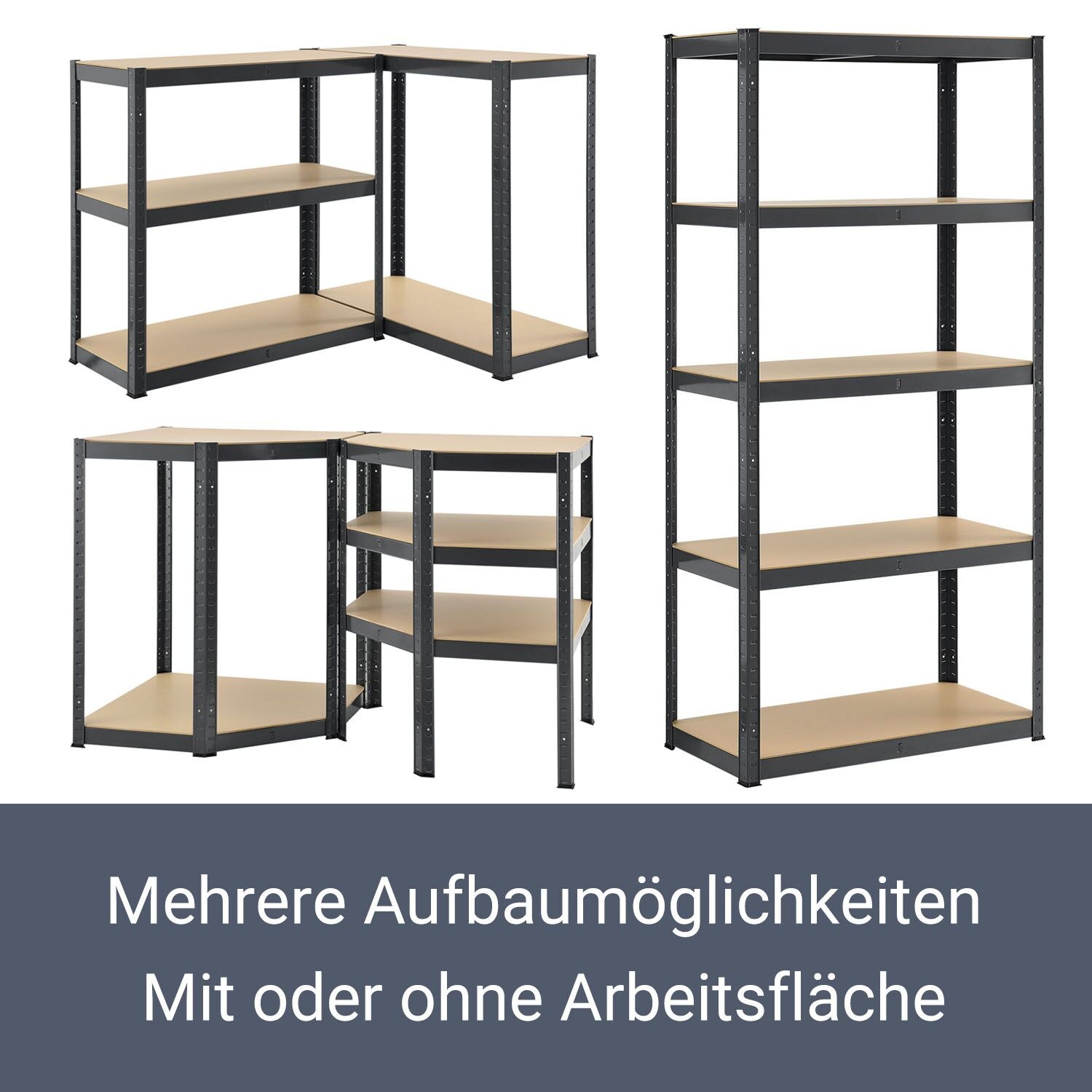 Juskys 3er Metall Regalsystem | 1 Eckregal & 2 Lagerregale | 15 Böden aus MDF Holz | 2625 kg Grau