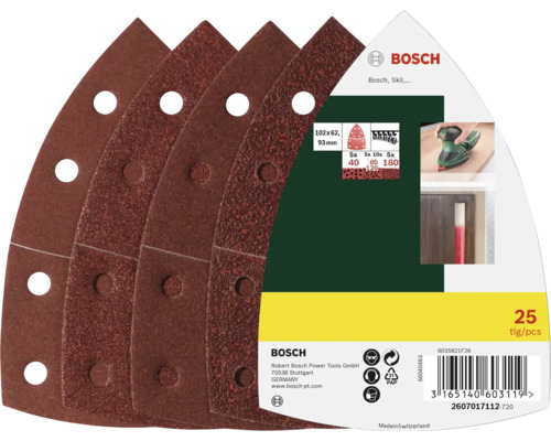 Bosch schuurbladenset 25-delig, korrel 40/80/120/180