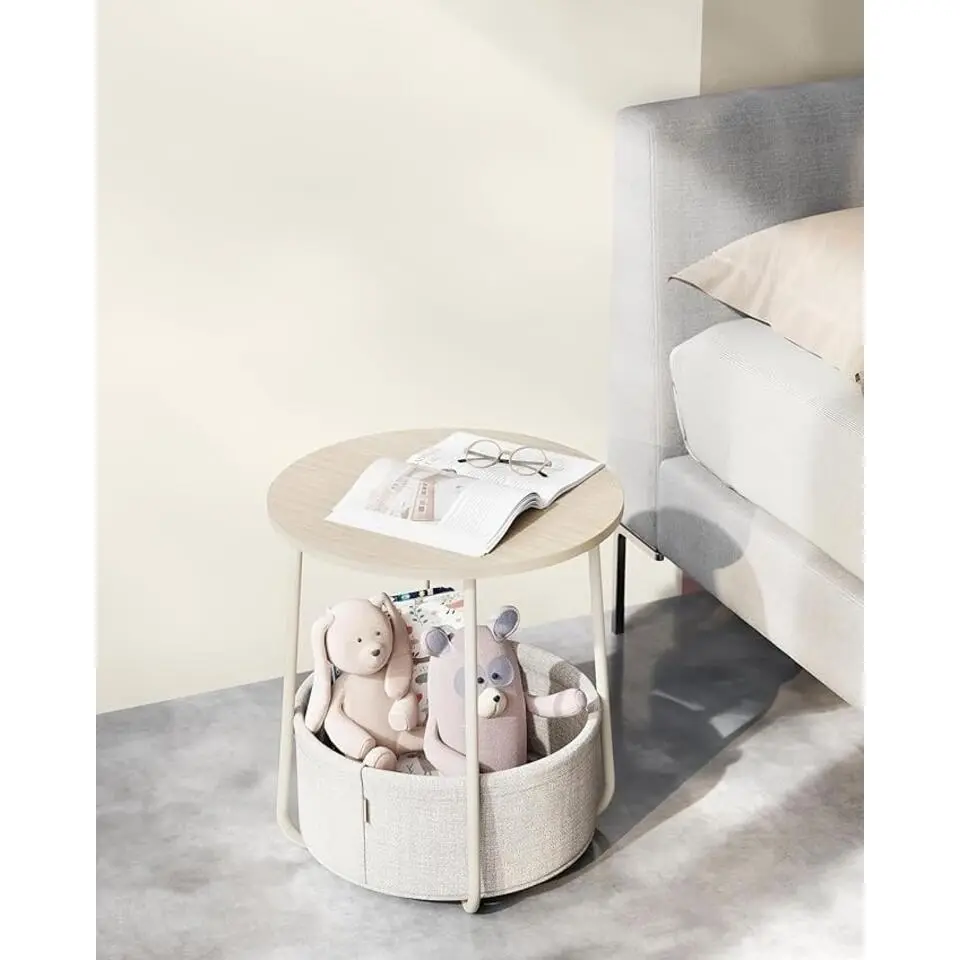 Parya Home Kleine ronde salontafel, bijzettafel met stoffen mand