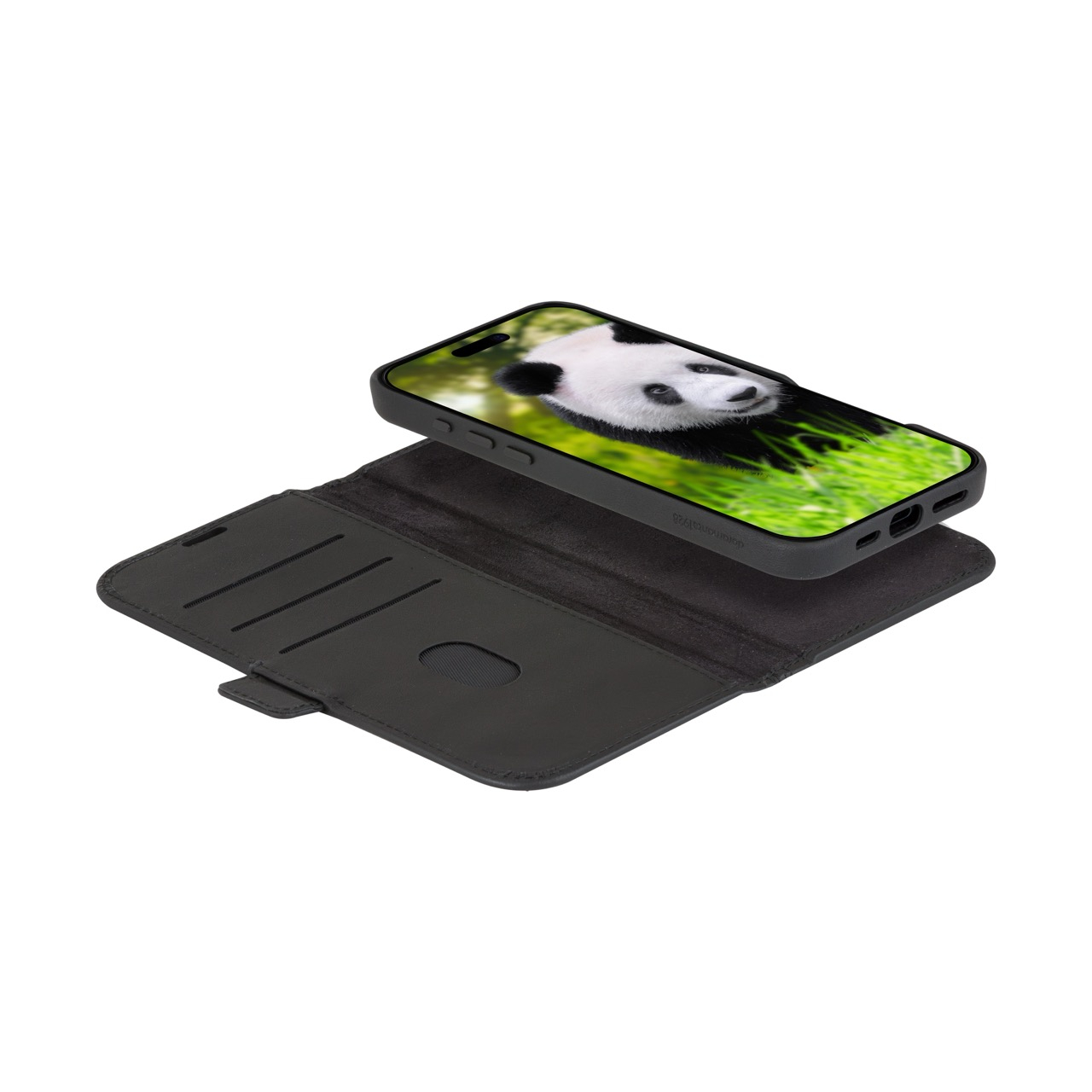 iPhone 16 Pro 2in1 MagSafe Wallet Case Echtleder Tasche mit RFID Schutz Lynge (LM61GTBL6308) - Schwarz