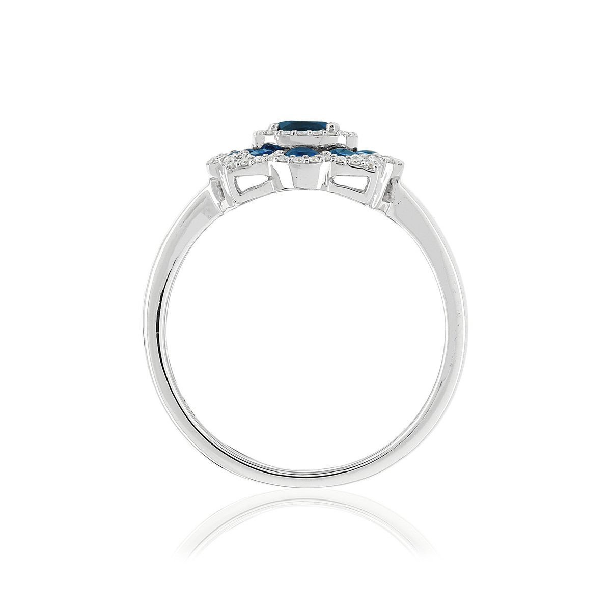 Bague or 750 blanc fleur saphirs et diamants