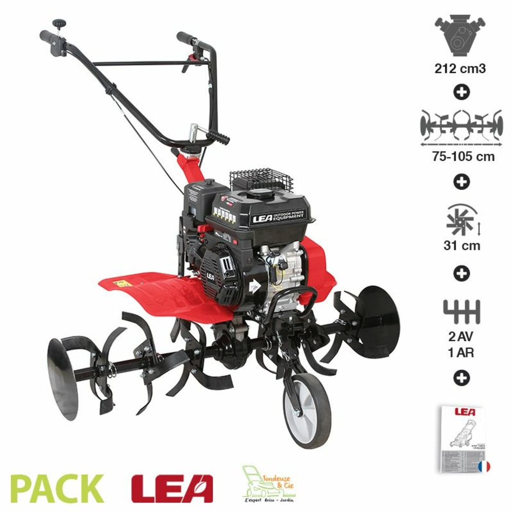Motobineuse thermique 5,6cv 212cc 2 av 1 ar travail 105cm lea le4212-105dw