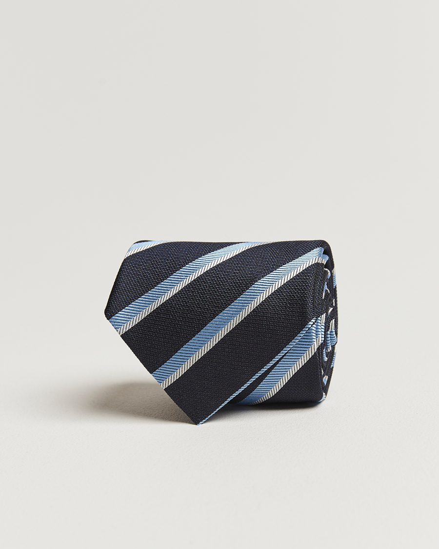 Zegna Regimental Stripe Silk Tie Navy