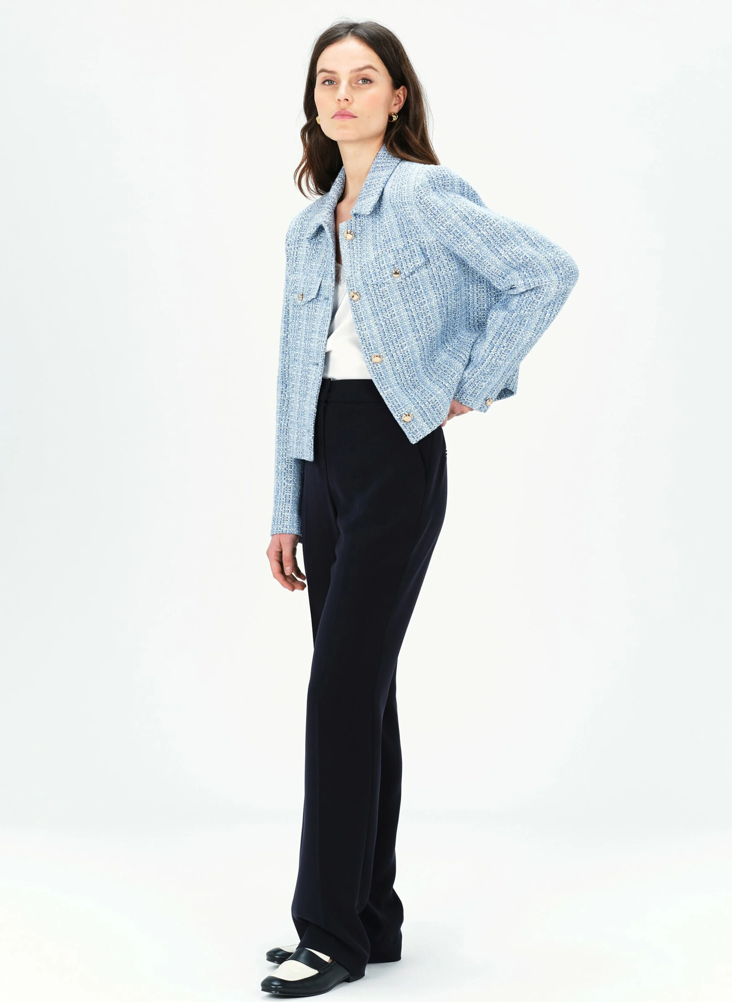 VOLAJE - Veste col tailleur en coton mélangé | Bleu