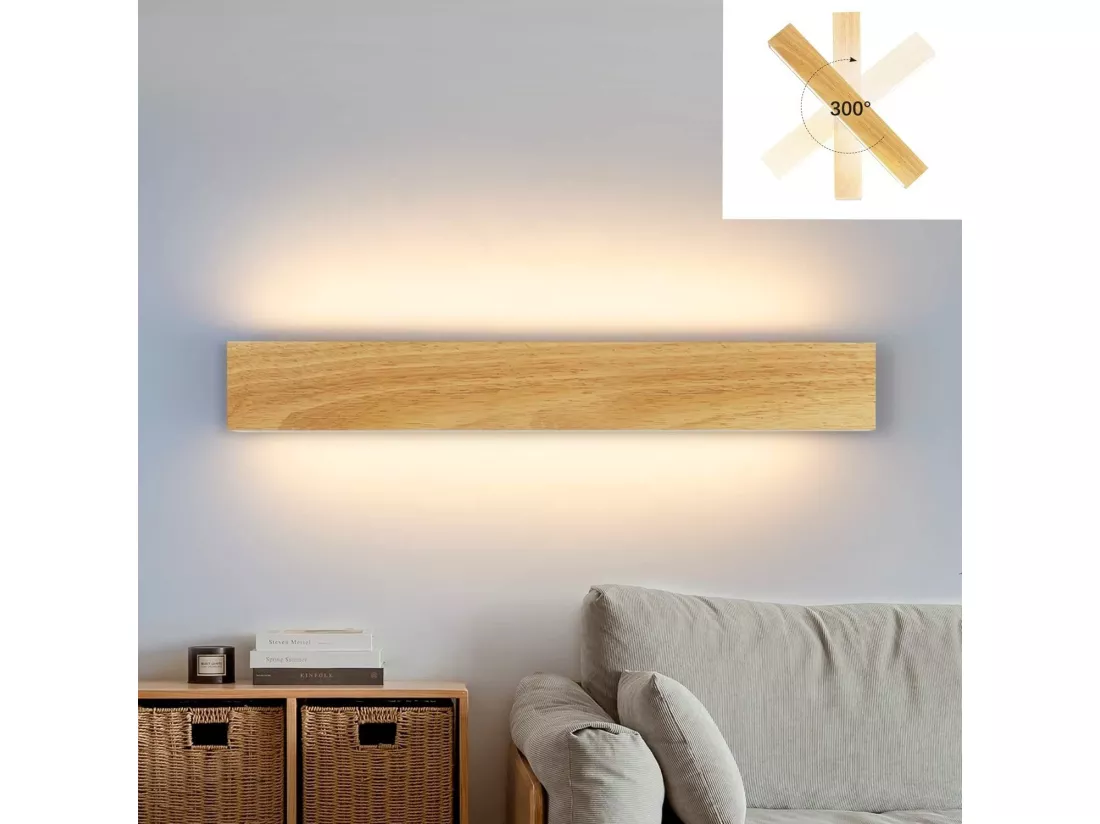 NETTLIFE LED Applique murale intérieure : 52CM Bois Moderne Lampe de couloir Up et Down Design 17W Lampe de cage d'escalier 3000K Blanc chaud