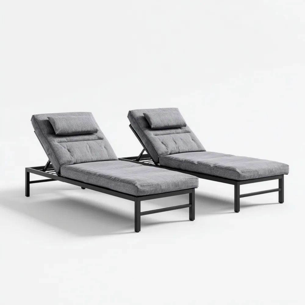 Gartenliegen Set Metallrahmen 200x65xverstellbar cm – Dunkelgrau – Verstellbar