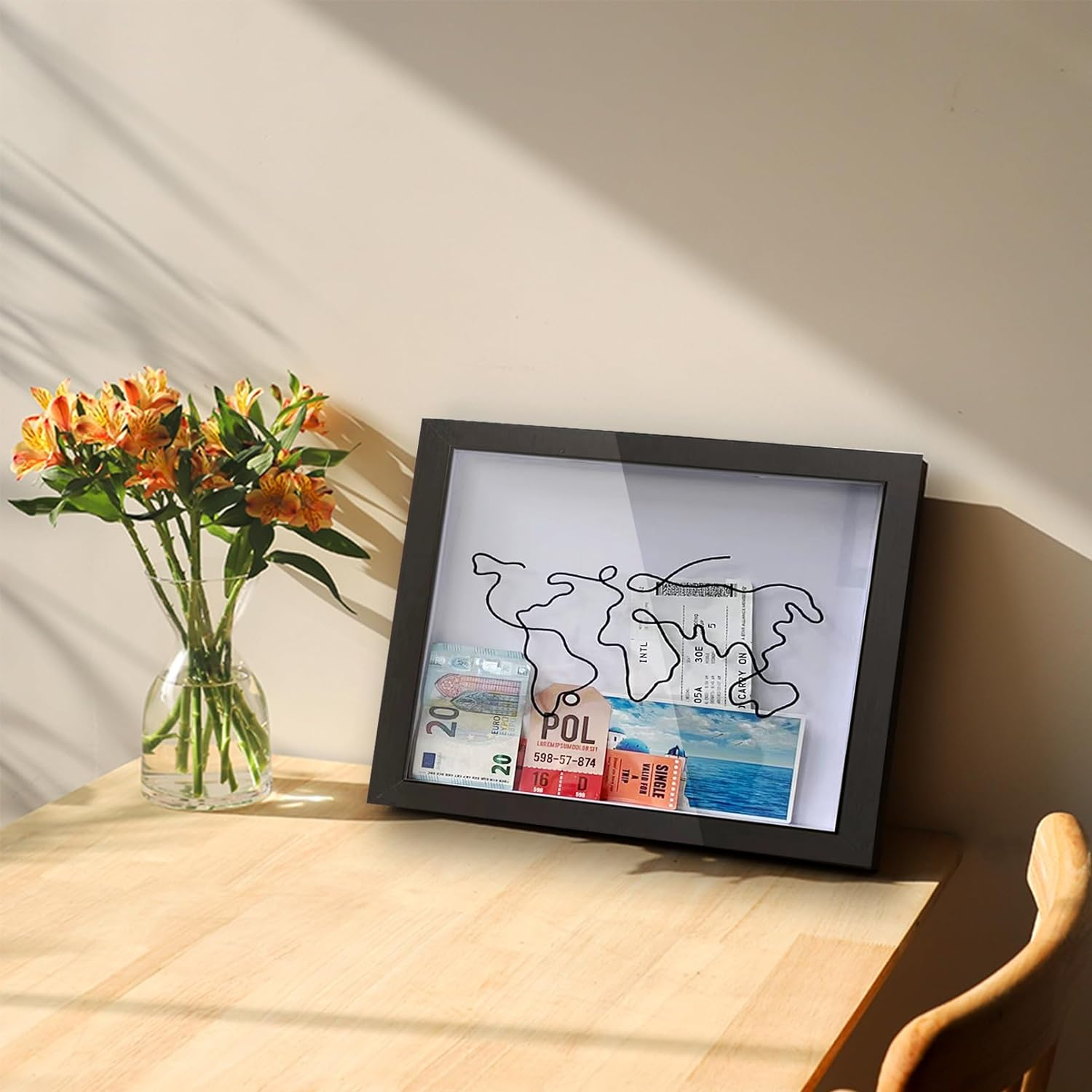 (20x20cm) Holz Abenteuer Archiv Box Erinnerungs Sammel Kasten Reise Schattenbox mit Schlitz - Schwarz