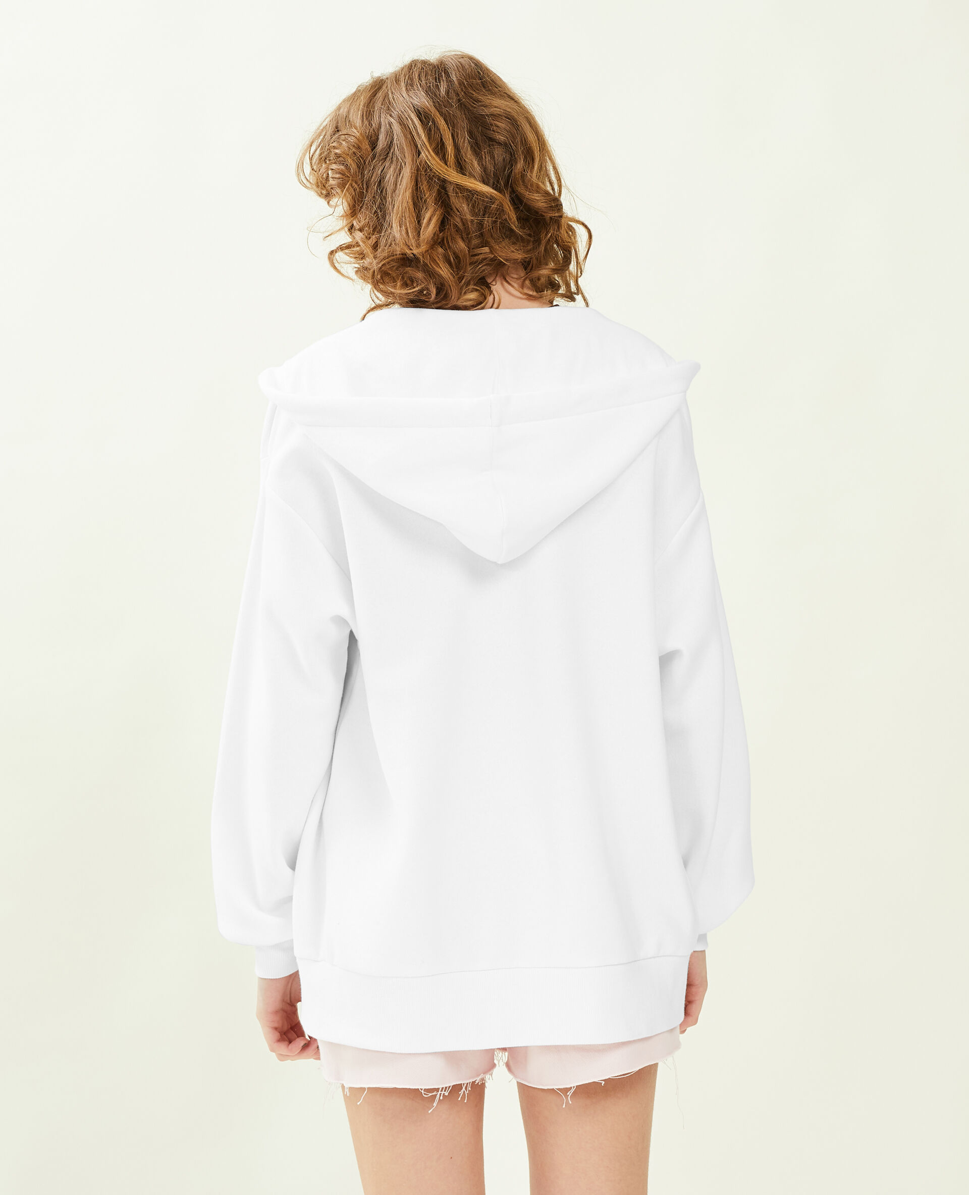 Sweat zippé oversize avec capuche - Blanc