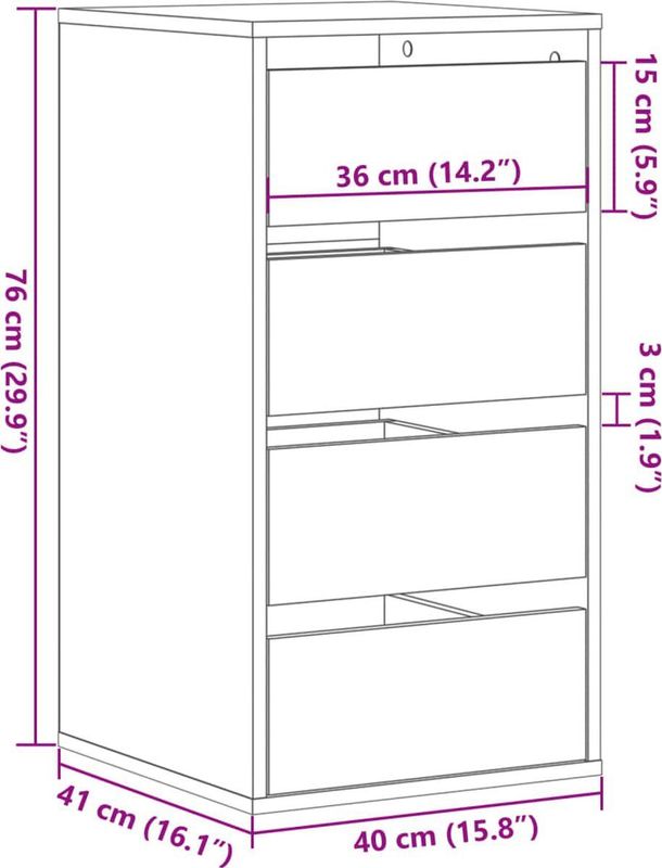 vidaXL - Ladekast - Grijs - Bewerkt Hout - 4 Lades