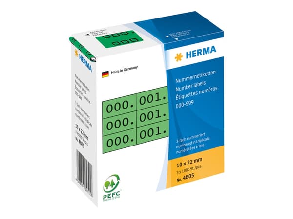 HERMA - Svart, grønn - 10 x 22 mm 3000 etikett(er) (1000 ark x 3) selvklebende nummeretiketter