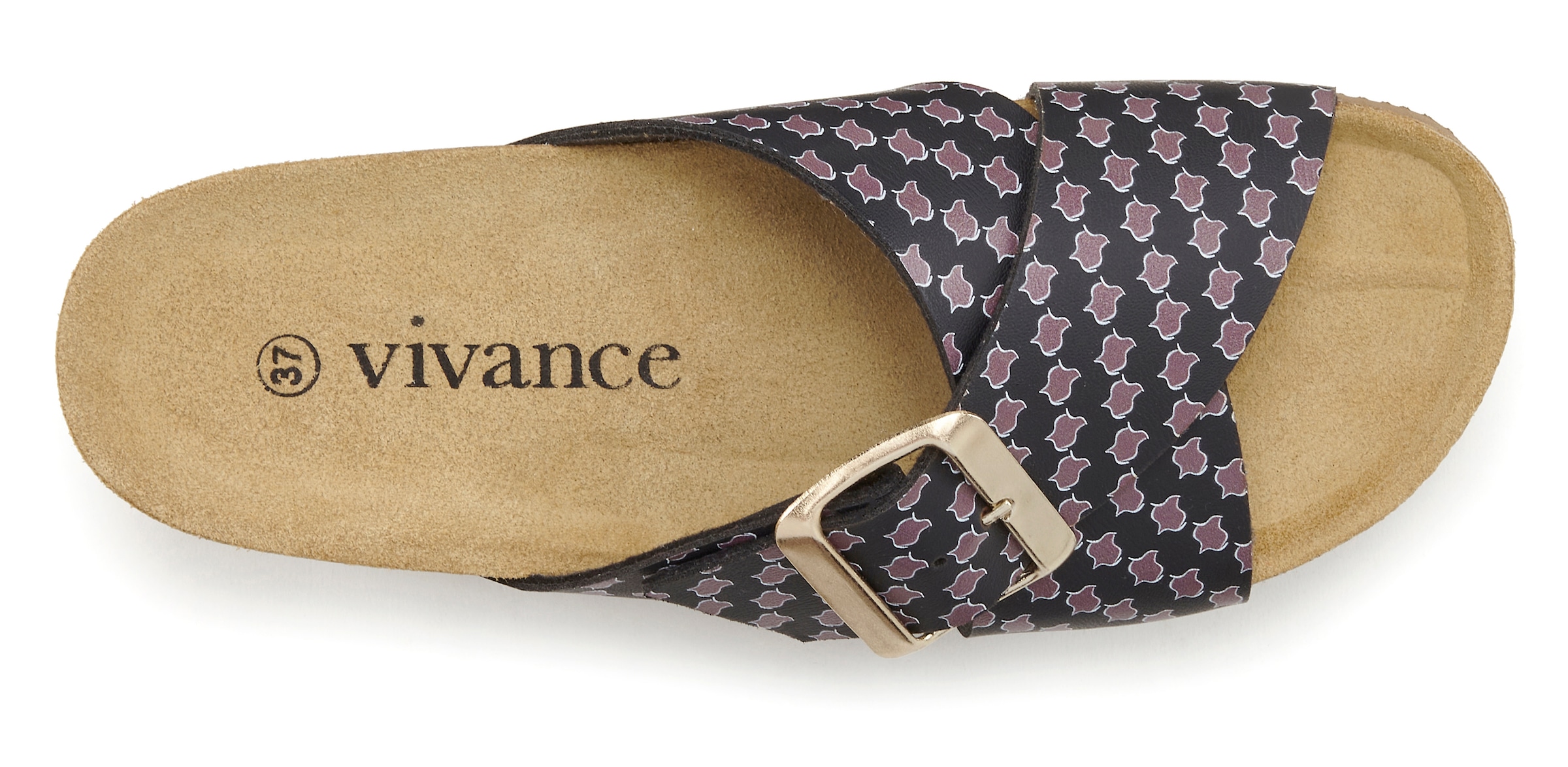 Vivance Pantolette »Sandale, Mule, offener Schuh«  mit Komfortkorkfussbett aus Leder, Keilabsatz und Print