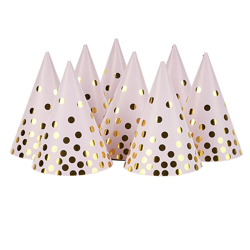 Chapeau de fête rose à poids doré en carton x 8