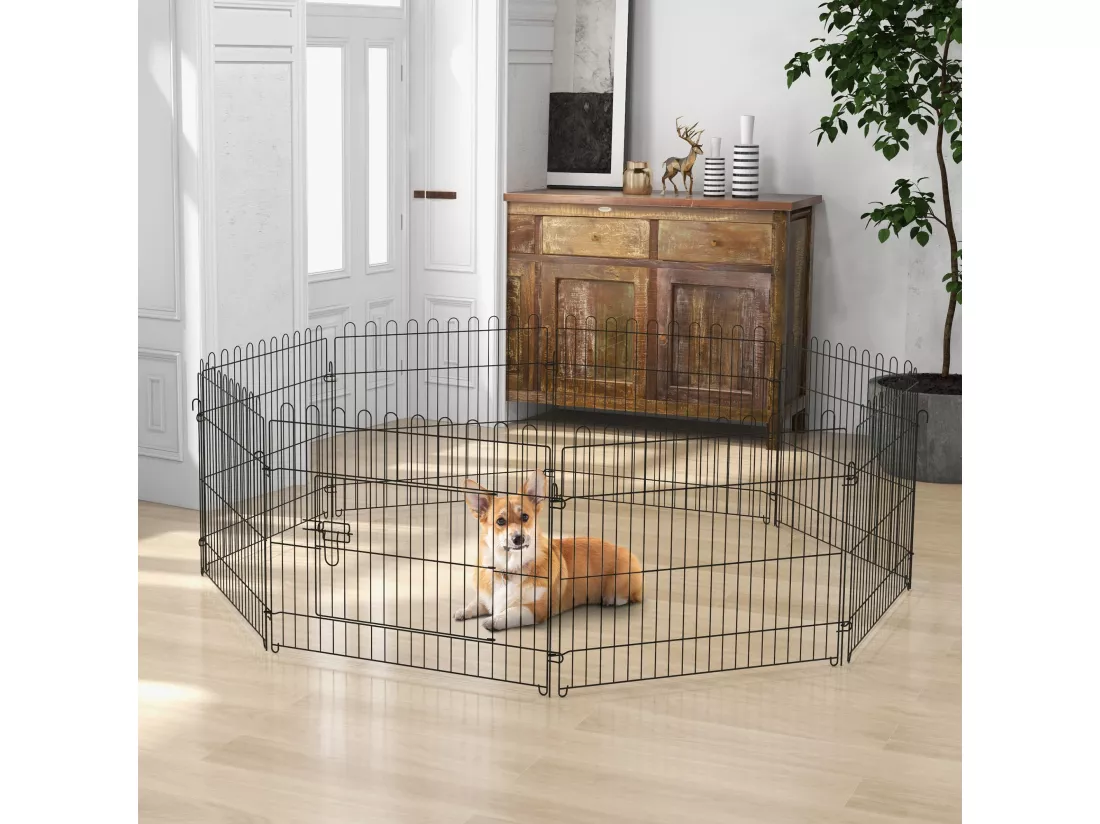 PawHut Parc enclos pour chiens chiots animaux domestiques diamètre 158 cm 8 panneaux 71L x 61H cm noir