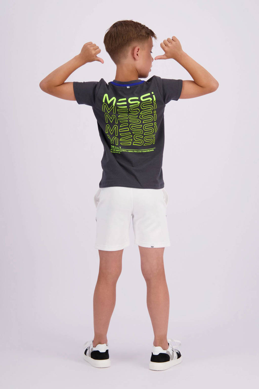 Vingino T-shirt Jacko met backprint donkergrijs/geel