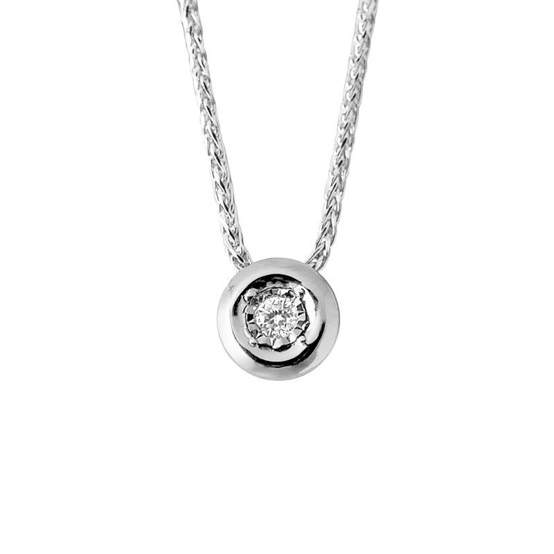 Collier Solitaire Diamant 0,020 Cts Serti Illusion 0,50 Cts Or Blanc