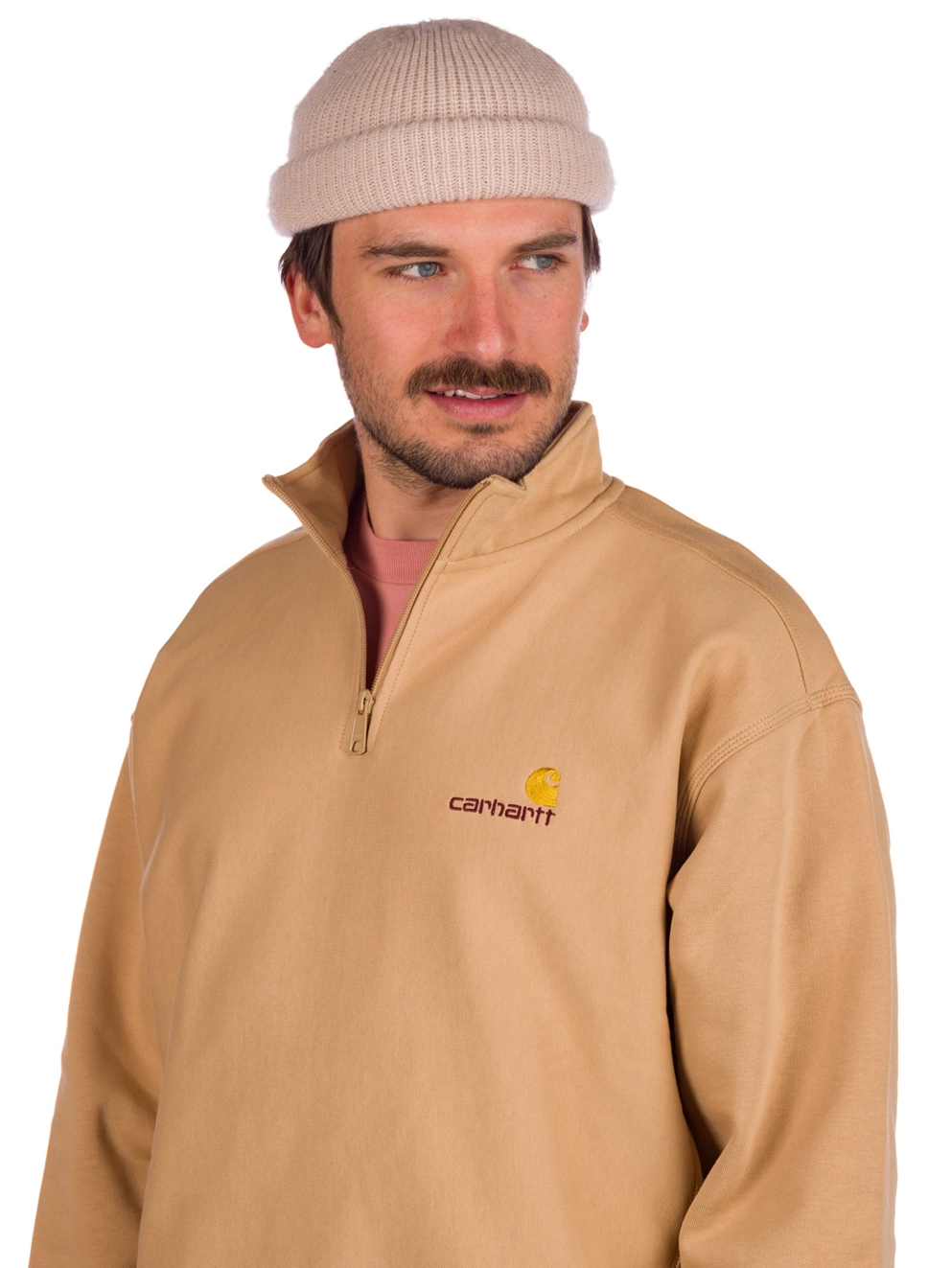 Carhartt WIP Half Zip American Script Zip Hoodie dusty h brown