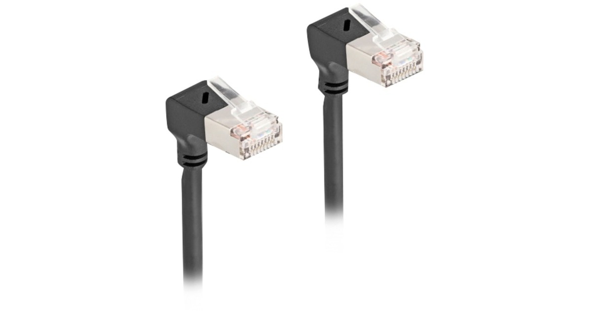 DeLOCKRJ45 Network Cable Cat.6A S/FTP Slim 90° downwards / downwards angled 5 m kabel  (Zwart)