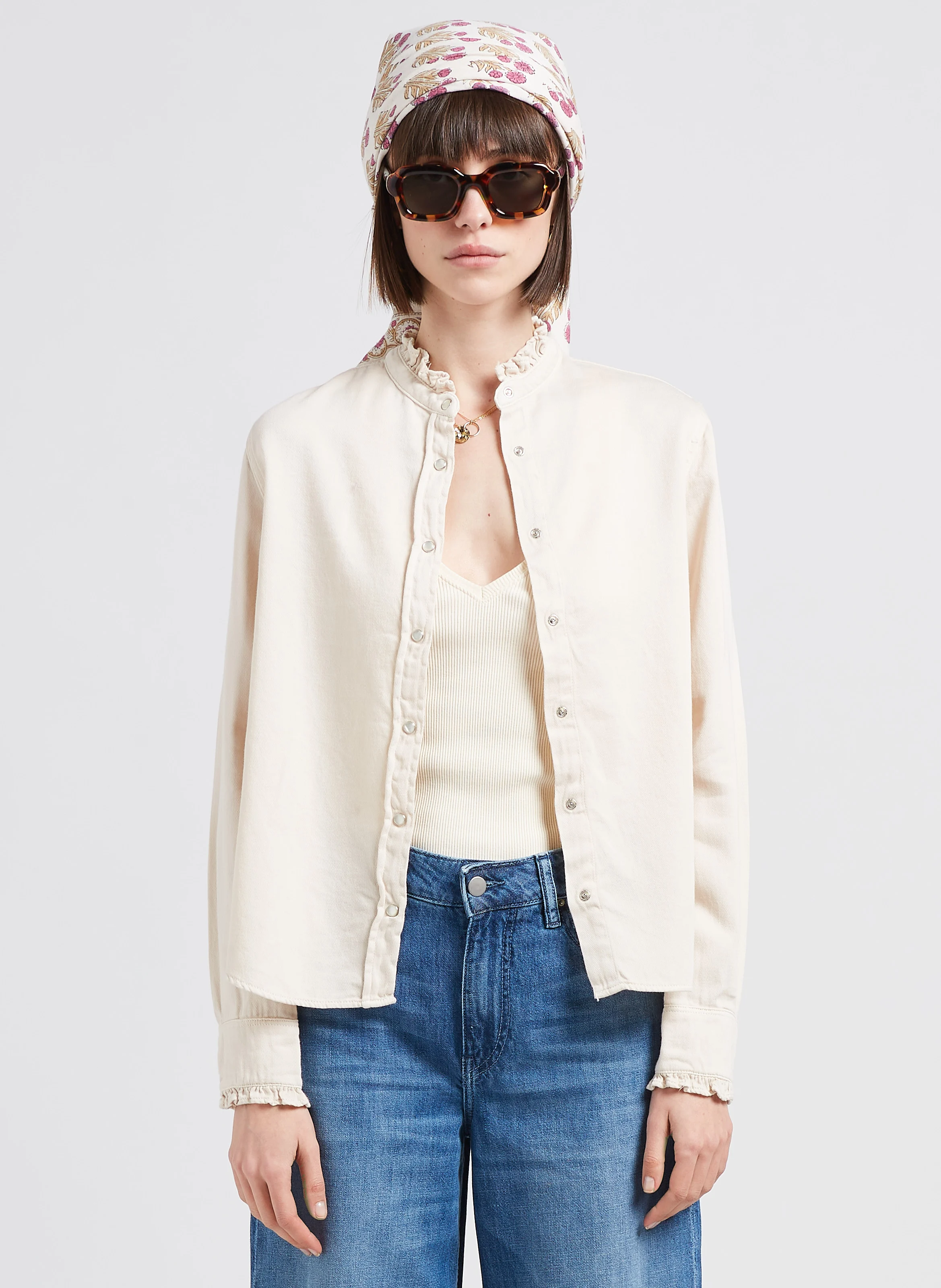GABY - Chemise col victorien en coton| Blanc
