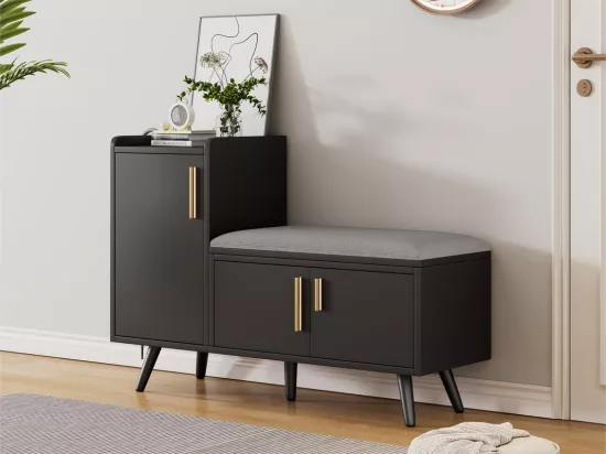 Meuble à chaussures - avec une banquette et 3 portes - Noir