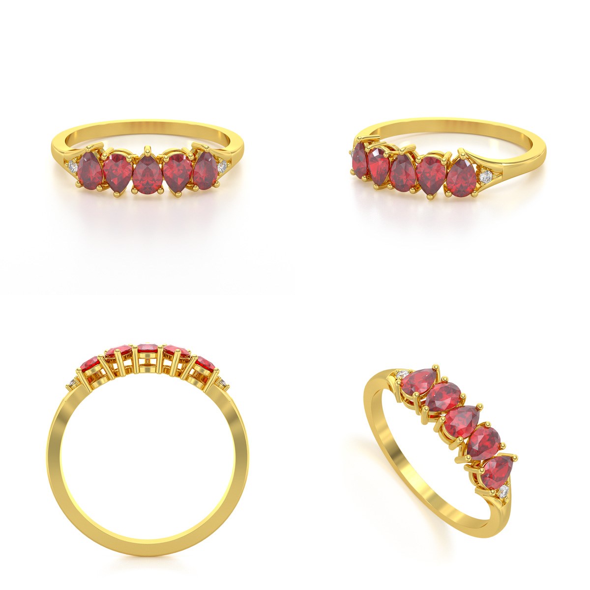 Bague ADEN Or 585 Jaune Rubis et diamants 1.74grs