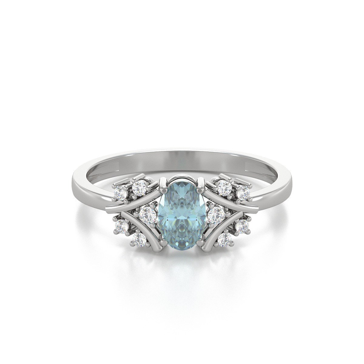 Bague ADEN Or 585 Blanc Aigue-Marine et diamants 1.556grs