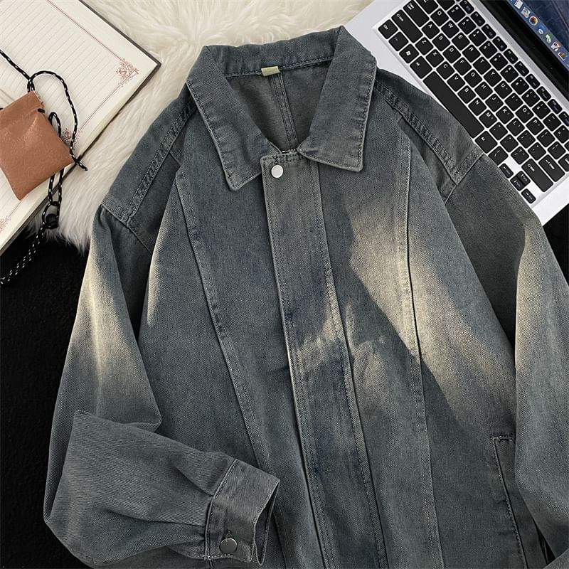 Plummie - Gewassen denim jack met kraag en knopen