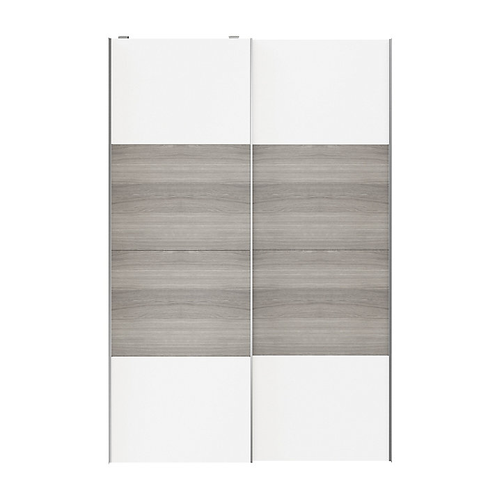 Portes de placard coulissantes 2 vantaux panneaux blancs et effet chêne grisé GoodHome Atomia H. 225 x L. 150 x ép. 5,5 cm