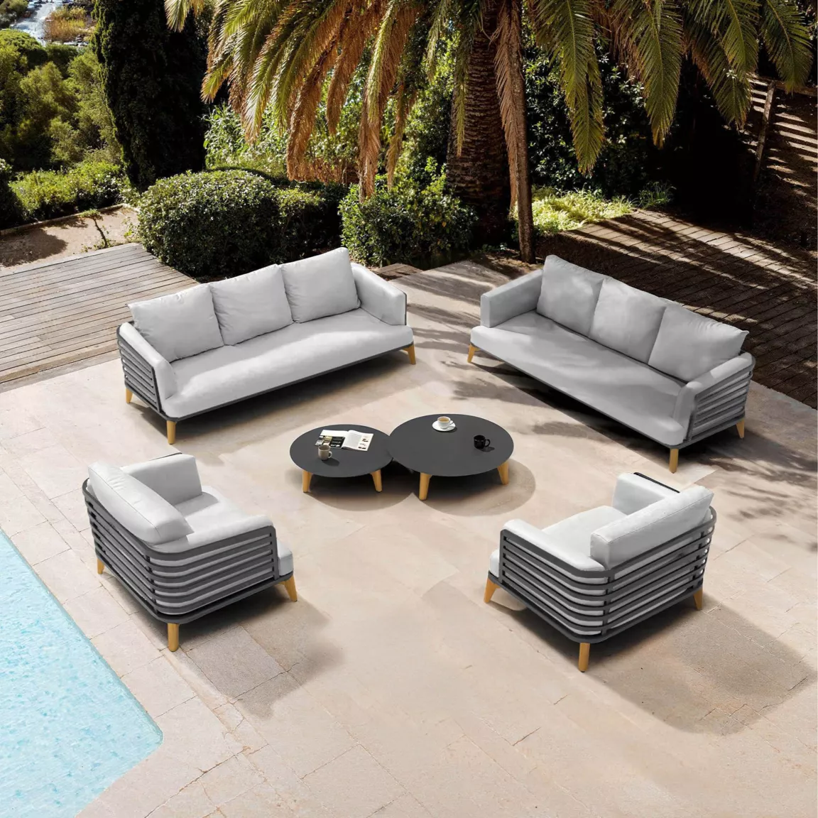 Salon de jardin aluminium 8 places 6 pcs Monte Carlo Gris anthracite et gris clair