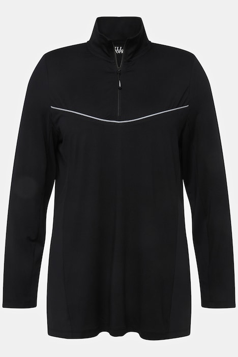 Lauf-Longshirt, Stehkragen, Zipper, Reflektor-Piping, Langarm