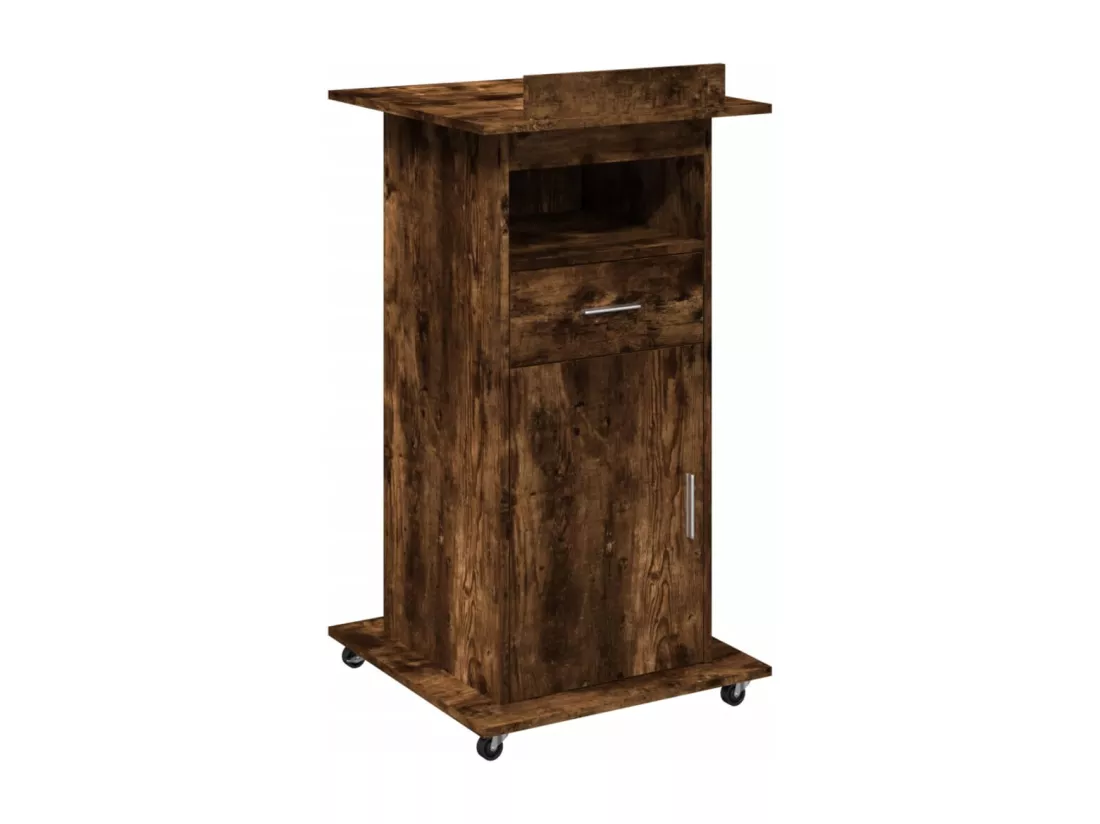 Pupitre et roues et tiroir chêne fumé bois d'ingénierie