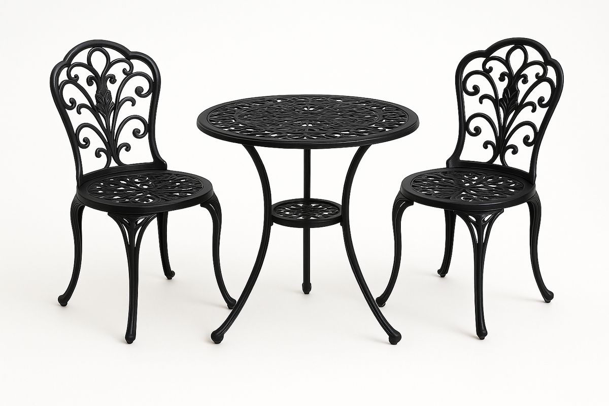 Bistro-Set aus Aluminium Schwarz Rundtisch 2 Stühle