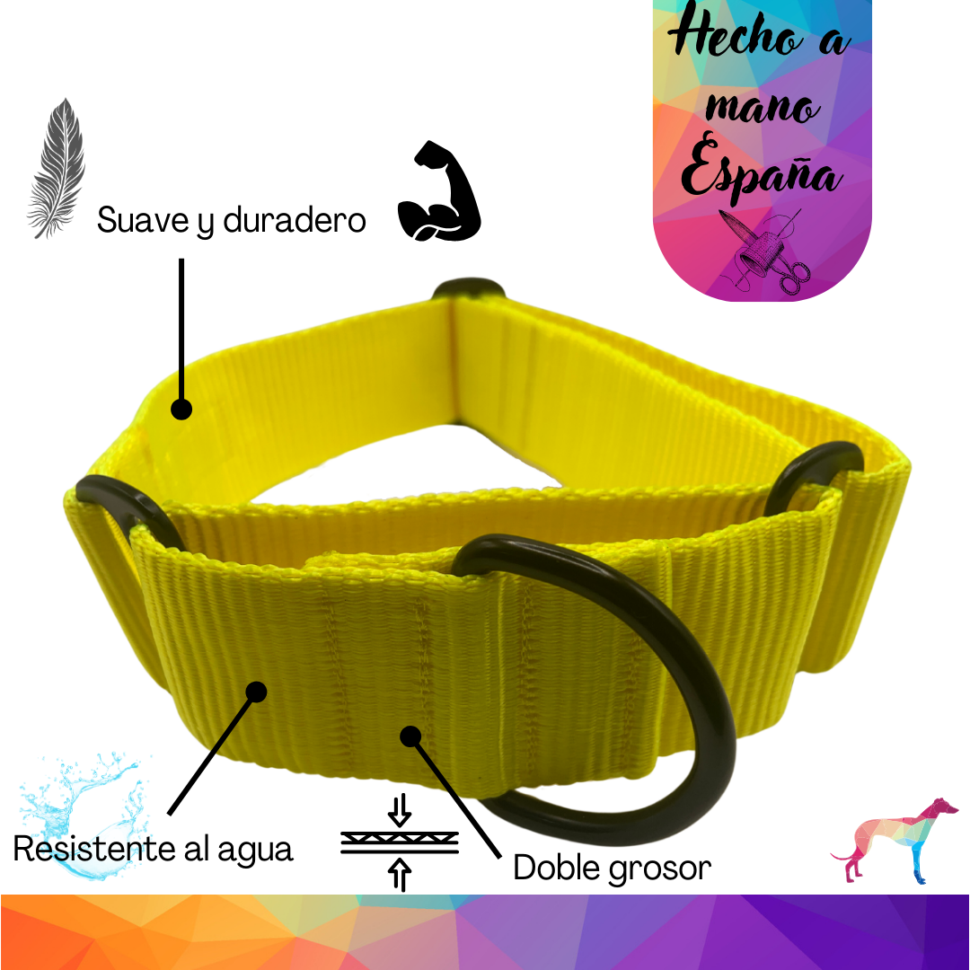 EGV - Coleira Martingale. Coleira artesanal para galgo, fabricada na Espanha (amarela).