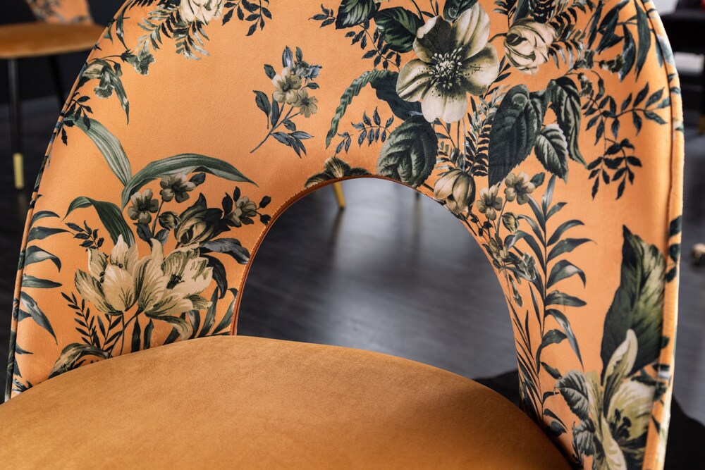 riess-ambiente Stuhl PRÊT-À-PORTER - Design grau Samt florales Muster goldene Fußkappen