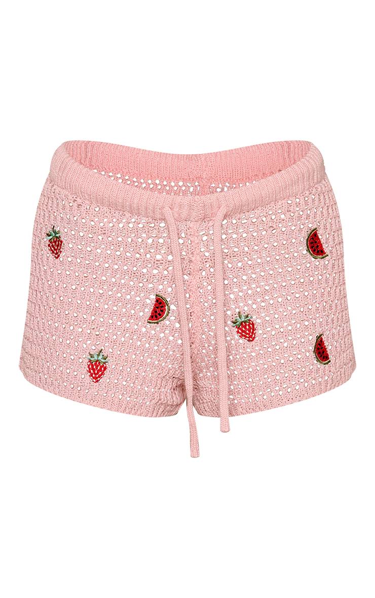 Rose Short En Crochet Tricoté Avec Détail Broderie Et Cordon De Serrage